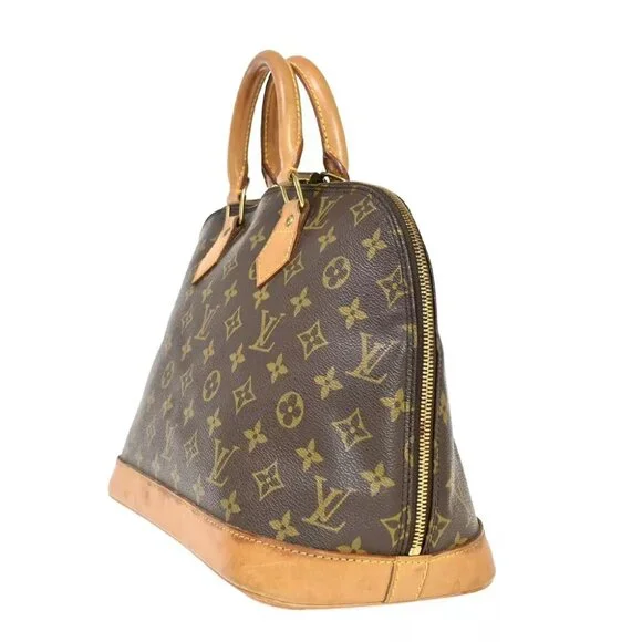 LOUIS VUITTON LV Logo Alma Hand Bag Monogram Leather Brown France M51130 83FA130